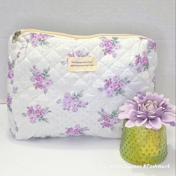 Floral Quilted 👝 3 pc XL Cosmetic Bag Set Travel Toiletry Makeup Organizer NWT - Picture 5 of 15